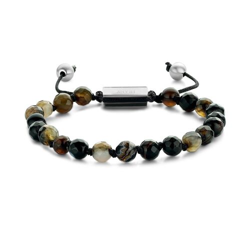 Woven dark brown lace agate bracelet - 7FB-0370