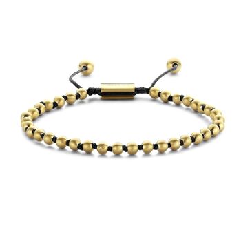 Bracelet perles acier mat tissé couleur or - 7FB-0377 1