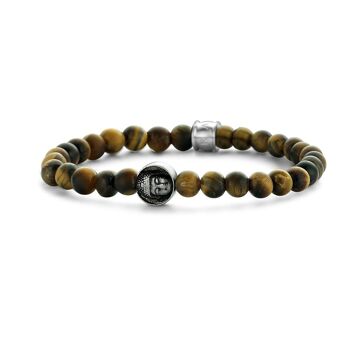 Bracelet oeil de tigre mat avec perle bouddha ronde - 7FB-0387 1