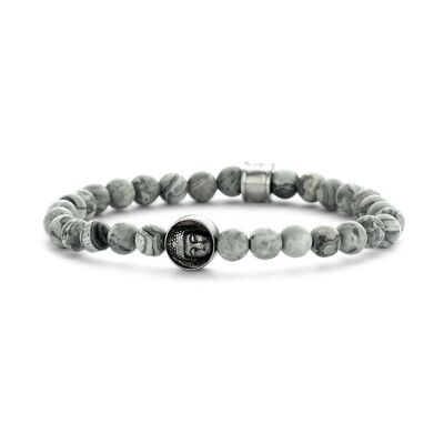 Matt map stone bracelet with round buddha bead - 7FB-0388