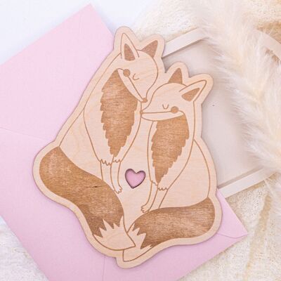 Tarjeta de madera postal de amor de zorro hecha de zorros de madera aniversario de bodas - Aniversario del Día de San Valentín