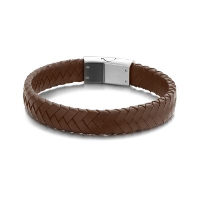 Bracelet tressé en cuir marron - 7FB-0406