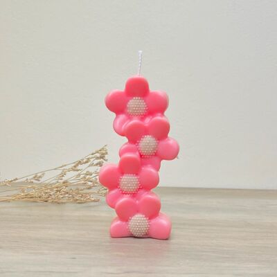 Pink Flower Pillar Candle - Pink Daisy Floral Dinner Candles