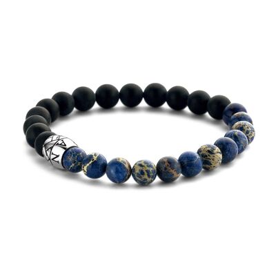 Matt black agate and sediment blue bracelet - 7FB-0416
