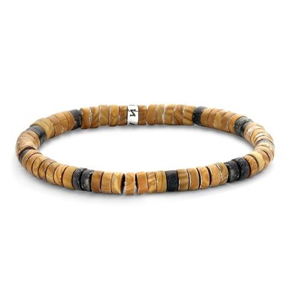 Bracelet marron camel mat et agate noire - 7FB-0422