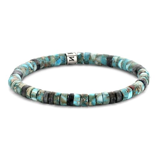 Matt light blue and black agate bracelet - 7FB-0424