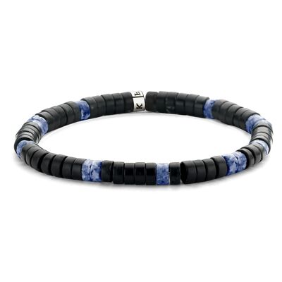 Armband aus matt dunkelblauem und schwarzem Achat - 7FB-0428