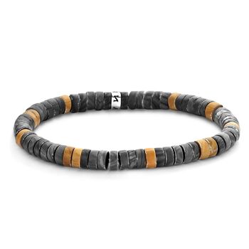 Bracelet marron camel mat et agate noire - 7FB-0430 1