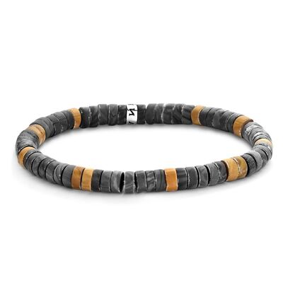Matt camel brown and black agate bracelet - 7FB-0430