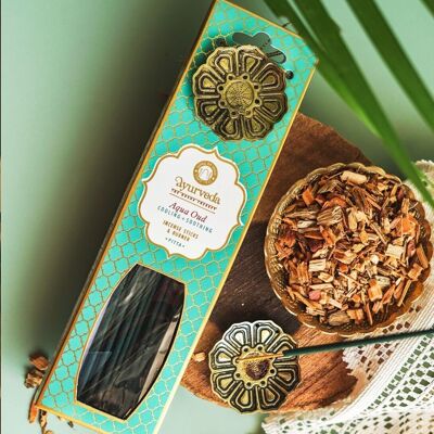 Song of India - Ayurveda Incense sticks with Metal hanging burner - Aqua Oud (Pitta) - 25 grams