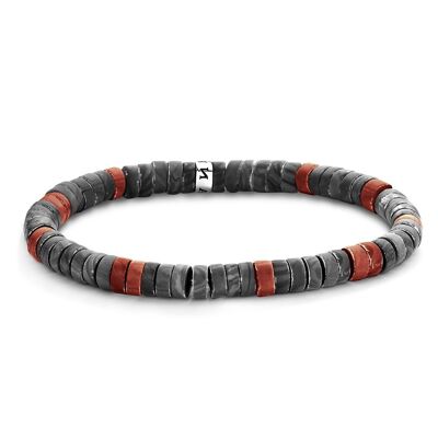 Bracelet en agate rouge et noire mate - 7FB-0433