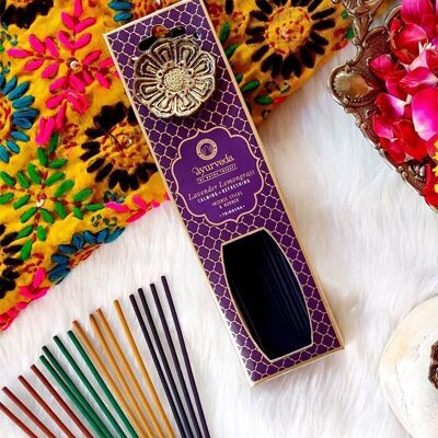 Song of India - Ayurveda Incense sticks with Metal hanging burner - Lavender Lemongrass (Tridosha) - 25 grams