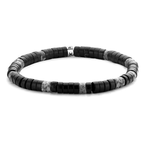 Matt grey and black agate bracelet - 7FB-0434