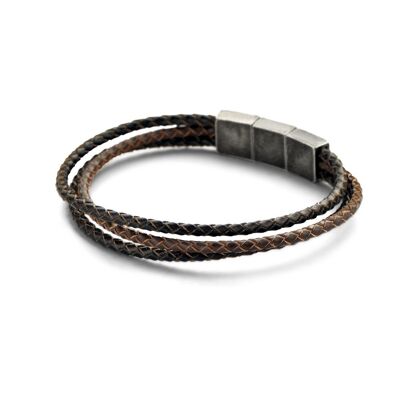 Multicolor leather bracelet with steel element - 7FB-0437