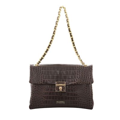 Felicia - Large coconut bag with chain Dark Brown