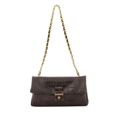 Fedra - Dark Brown coconut bag with chain