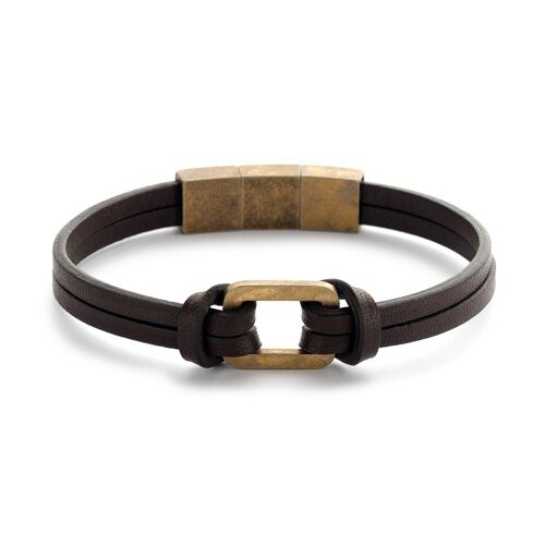 Black leather bracelet with steel element - 7FB-0440