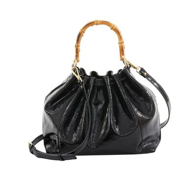 Donatella - Bolso shopping de naplak negro con asa de bambú