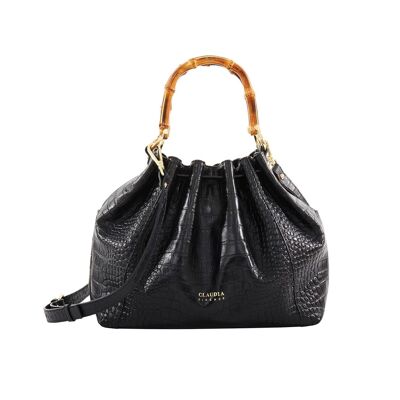 Donatella - Shopping bag in cocco con manici in bamboo Nera