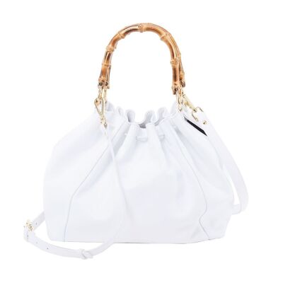 Donatella - Shopping bag manico bamboo Bianco