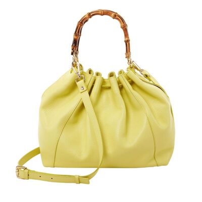 Donatella – Gelbe Einkaufstasche mit Bambusgriff
