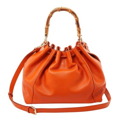 Donatella – Orangefarbene Einkaufstasche mit Bambusgriff