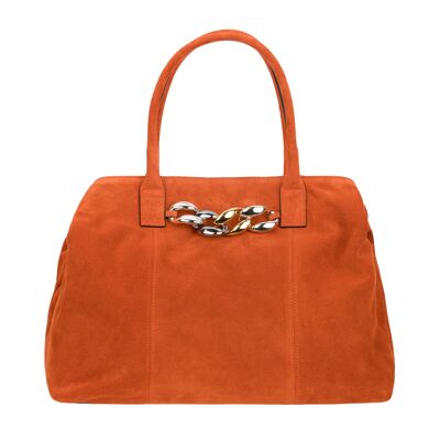 Eva - Sac Shopping Orange avec chaîne oversize