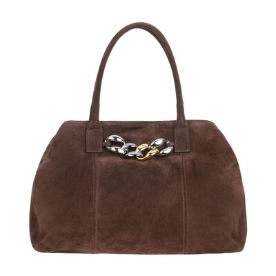 Eva - Brown oversized shopping bag with chain