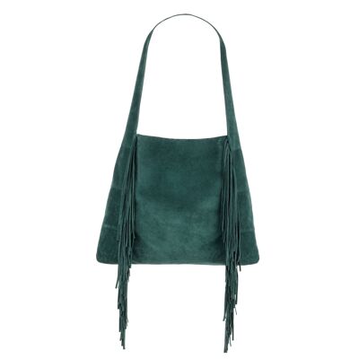 Emma – Hobo-Tasche mit waldgrünen Fransen