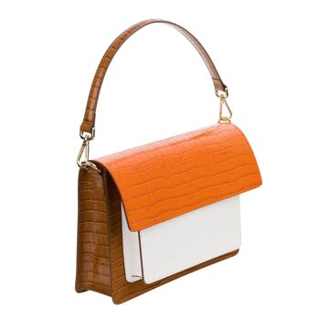 Chiara - Sac Tan/Blanc/Orange avec longue poignée et bandoulière 2