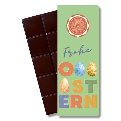 Chocolate de Pascua ecológico PUR 60% “Happy Easter” verde PVP 4,95 €
