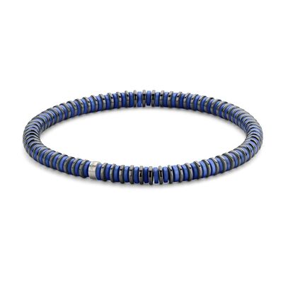 Bracelet extensible acier hématite et tranches de pierres bleues teintées - 7FB-0450