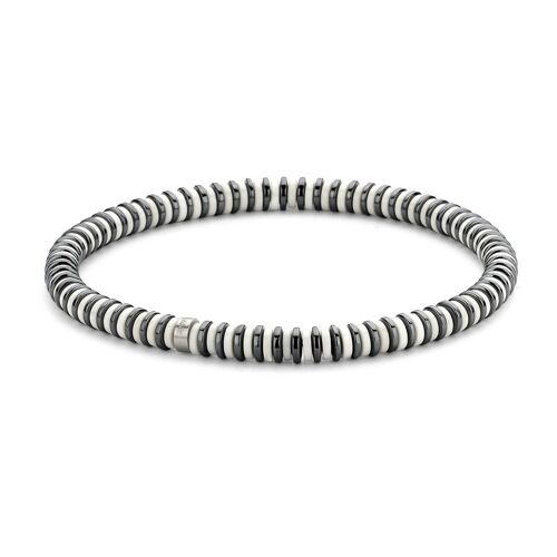 Steel stretch bracelet hematite and white stone slices - 7FB-0451