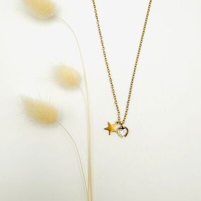 Heart & Star Necklace - Gold Powder