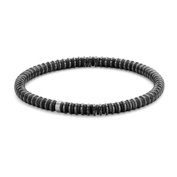 Bracelet extensible acier hématite et tranches de pierres noires - 7FB-0452 1