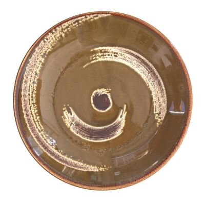 Plato de pasta de porcelana hecho a mano | Remolino de oro | 23cm