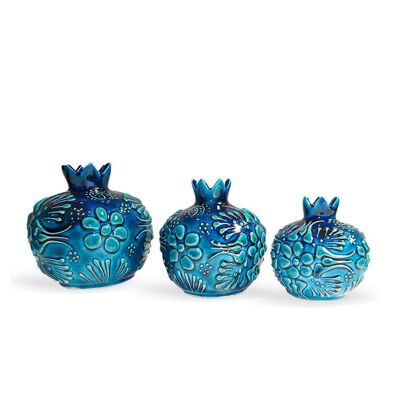 Vase Décoratif Céramique Maison Bleu 11-9-8 cm