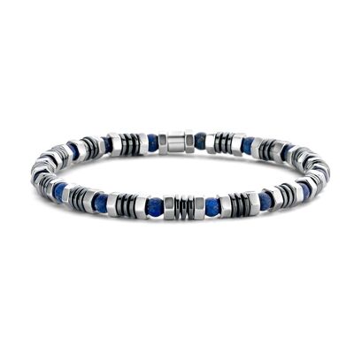 Bracciale elasticizzato con perline blu e grigie - 7FB-0455