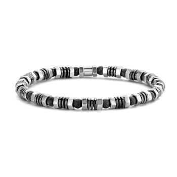 Bracelet extensible perles noires et grises - 7FB-0456 1