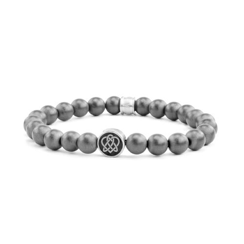 Bead stretch bracelet matt dark grey hematite 8mm - 7FB-0466