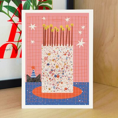 Kuchen- und Katzen-Geburtstagskarte / Katzen-Geburtstagskarte / lustige Geburtstagskarte