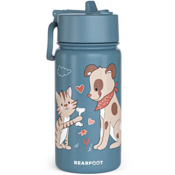 Gourde thermos pour enfants en acier inoxydable - chien et chat bleu 1