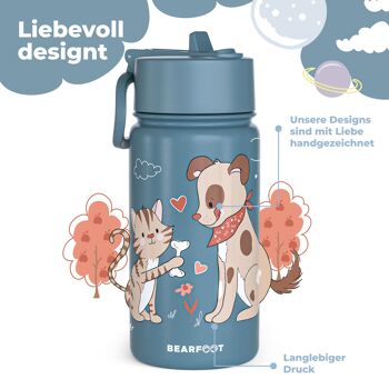 Gourde thermos pour enfants en acier inoxydable - chien et chat bleu 2