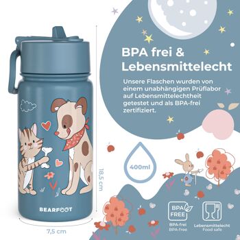 Gourde thermos pour enfants en acier inoxydable - chien et chat bleu 3