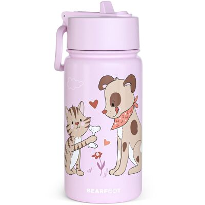 Gourde thermo pour enfants en acier inoxydable - chien et chat violet