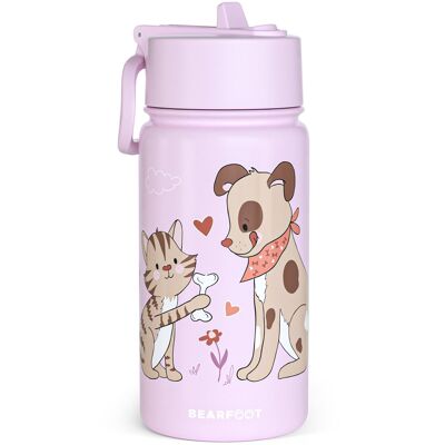Thermo children's drinking bottle stainless steel - dog & cat purple