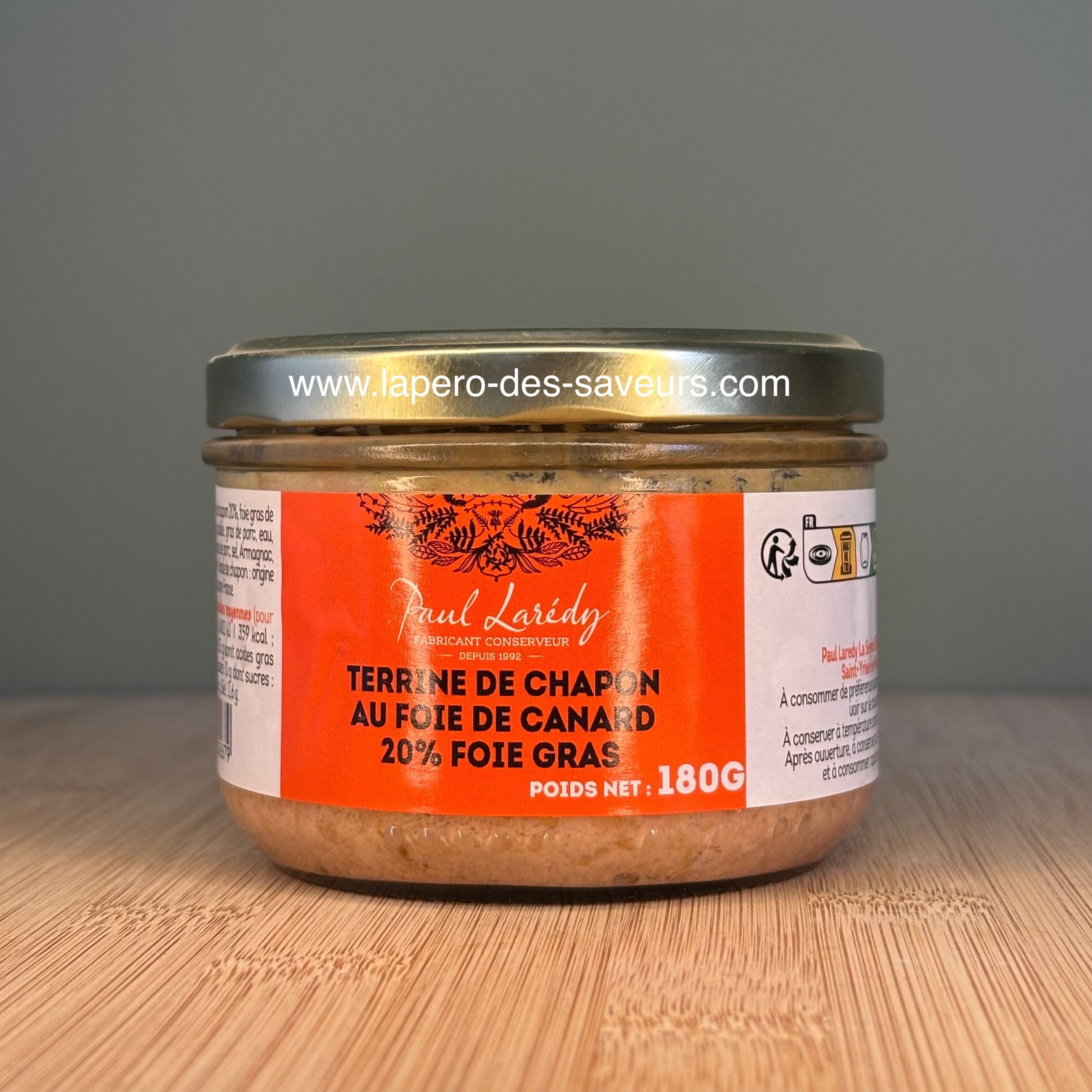 Terrina di chapon con fegato d'anatra, 20% foie gras 180g