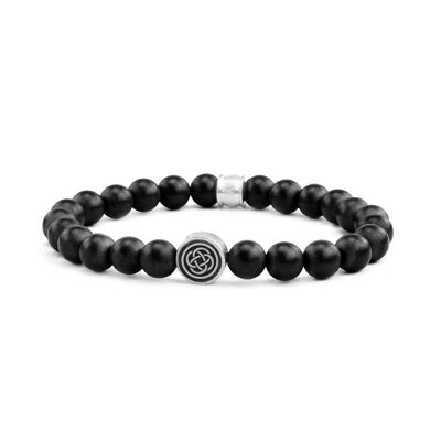 Bead stretch bracelet matt black agate 8mm - 7FB-0473