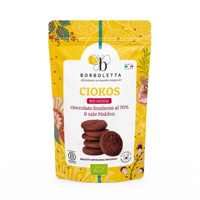 CIOKOS - Galletas artesanas ecológicas con 70% chocolate negro y sal Maldon