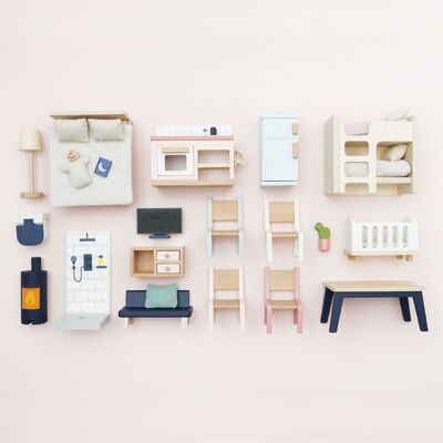 Starter Set Dolls House Furniture ME040-C/Complete Dolls house Furniture Set (New Look)